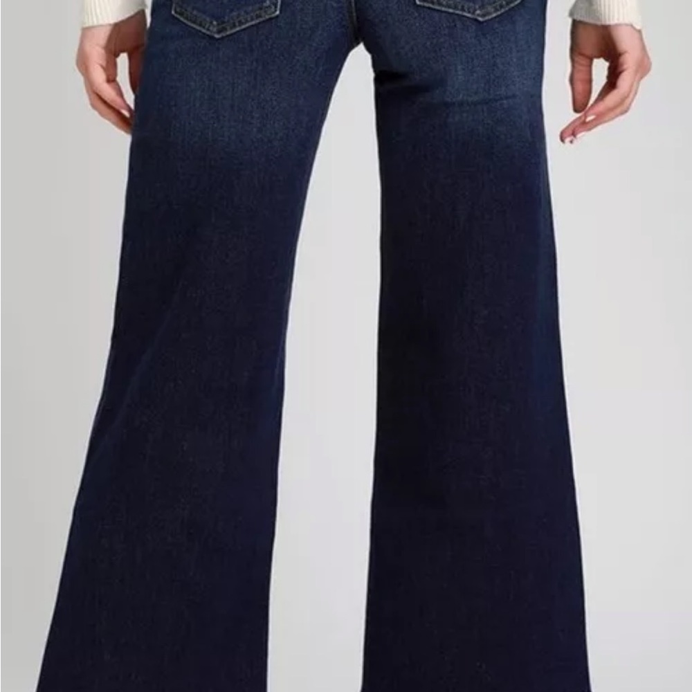 Unpublished Greta High Rise Wide Leg Crop Blue Jean Button Closure Size 30 X 27 - Picture 2 of 7